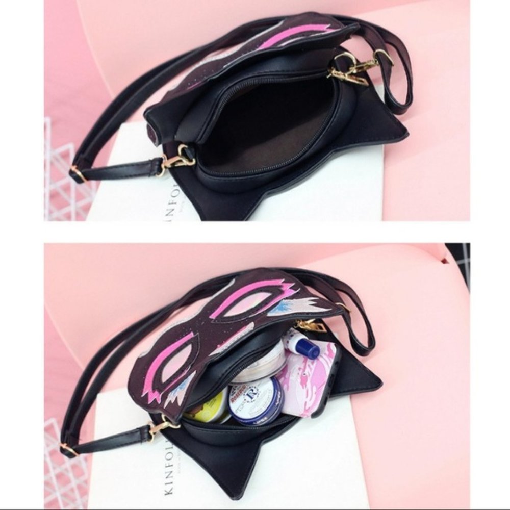 Lucha Libre Cat Mask Glitter Crossbody Handbag - Picture 8 of 8